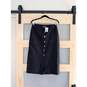 Treasure & Bond Black Button-Front Denim Midi Skirt | Size 27 | NWT
